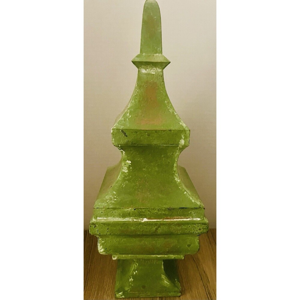 Collectable Light Metal decorative finial, 19 Inch Tall distressed green finish.